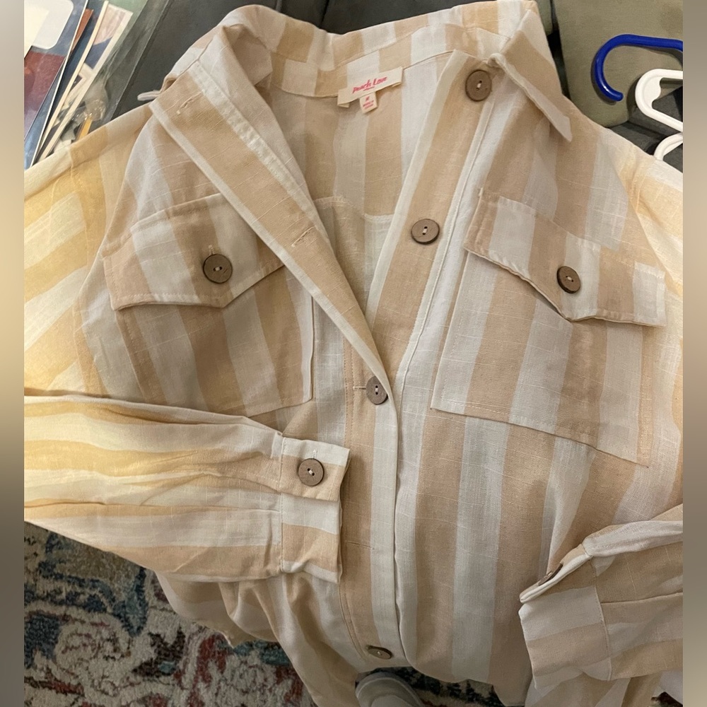 White and cream striped Shacket